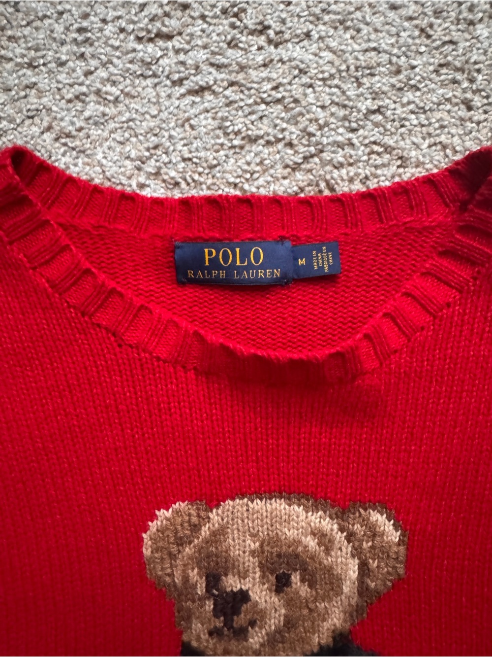 Ralph Lauren Red Bear Crewneck Sweater with Embroidered Polo Bear - Picture 3 of 5